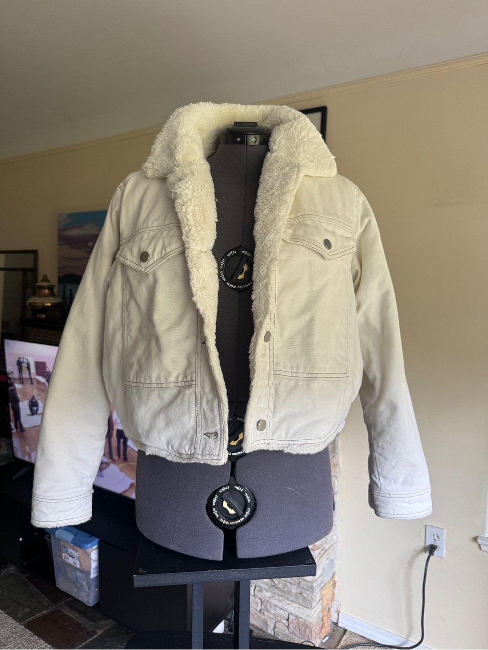 Universal Thread Cream Sherpa-Trim Jean Jacket